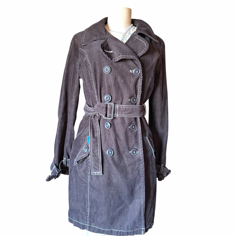 Merona Chocolate Double-Breasted Trench Coat 💯 cotton corduroy belted barn coat